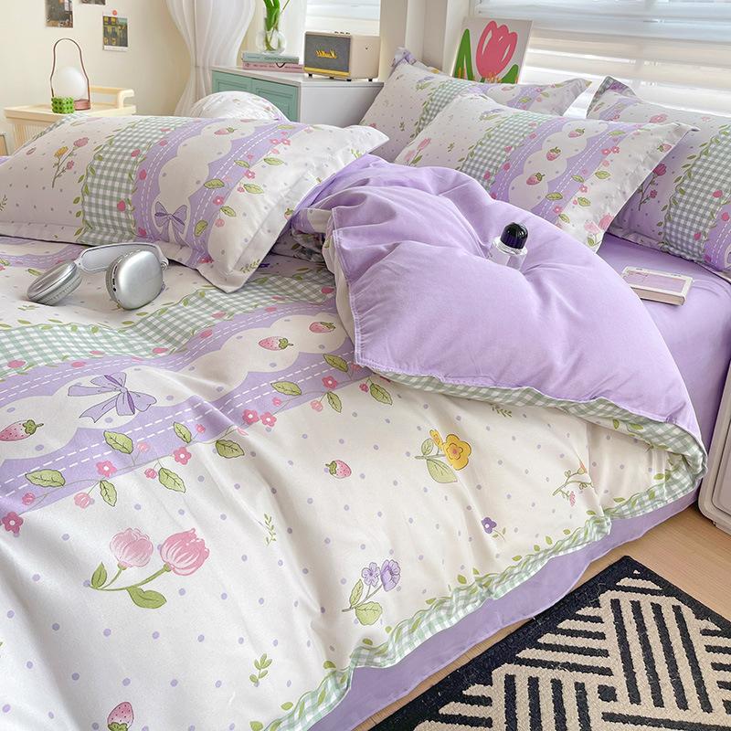 Thickened Skin-friendly Cotton Sheets Four-piece Quilt Cover Twill Sheets Cartoon Dormitory Three-piece Set