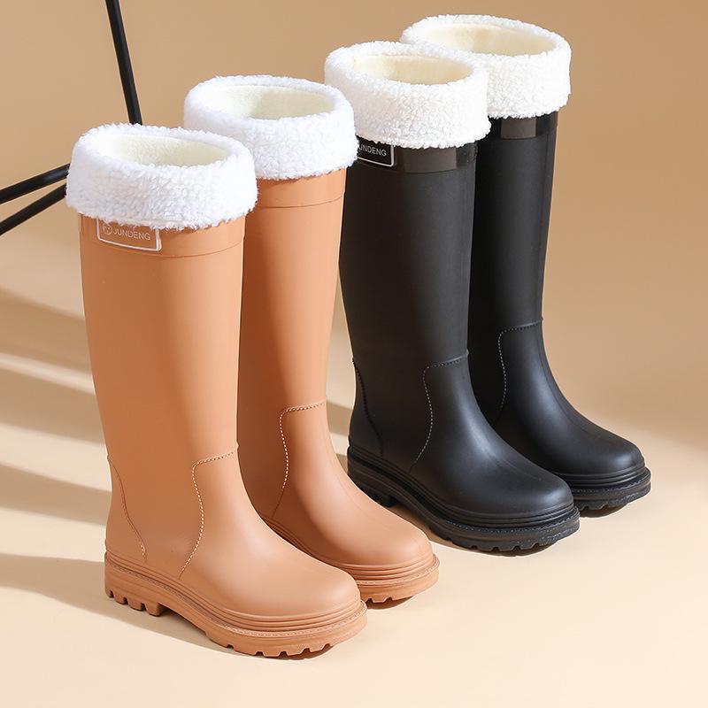 Женские Утепленные Высокие Водонепроницаемые Резиновые Сапоги с Нескользящей Бархатной Подкладкой