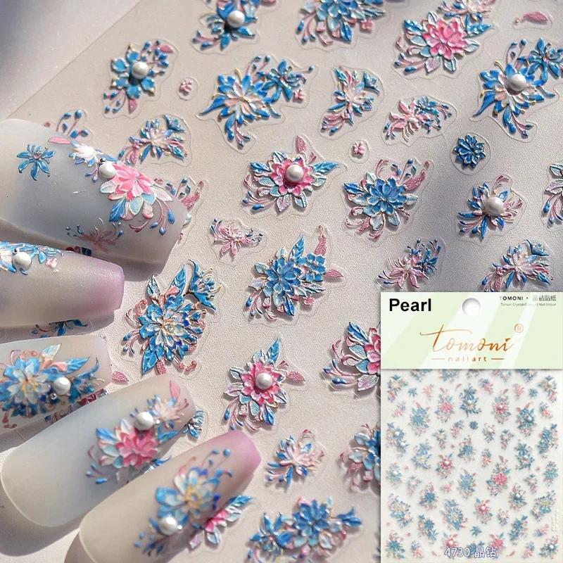 Gold Stamped Blooming Red Peony 3D Self-Adhesive Nail Art Stickers Lily Magnolia Camellia Daisy Rose Manicure Decals