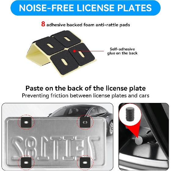 2 Pack License Plate Protector & Frame Combo, Clear Plastic Car Front/Rear Covers With Screws Caps, Universal Fit Car Accessories + Bonus Valve Stem