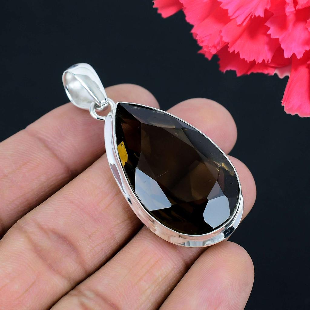 Подвеска из драгоценного камня дымчатого кварца, твердая подвеска из стерлингового серебра 925 пробы, ювелирный подарок для унисекс