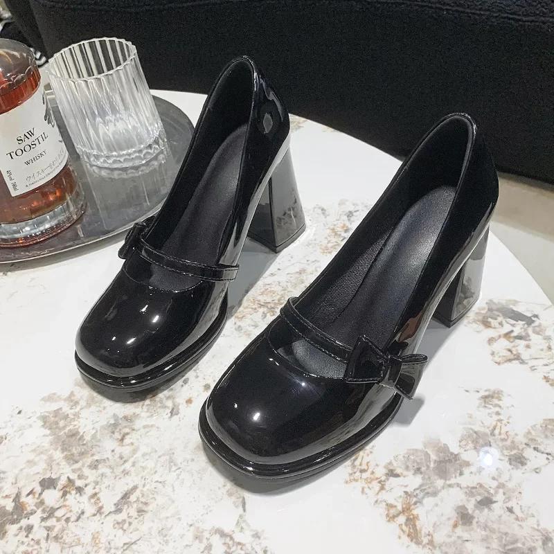 Элегантные туфли на каблуке женские 8 см высокий каблук бант однотонные Мэри Джейн Сапатос взрослое платье розовый белый черный обувь для косплея