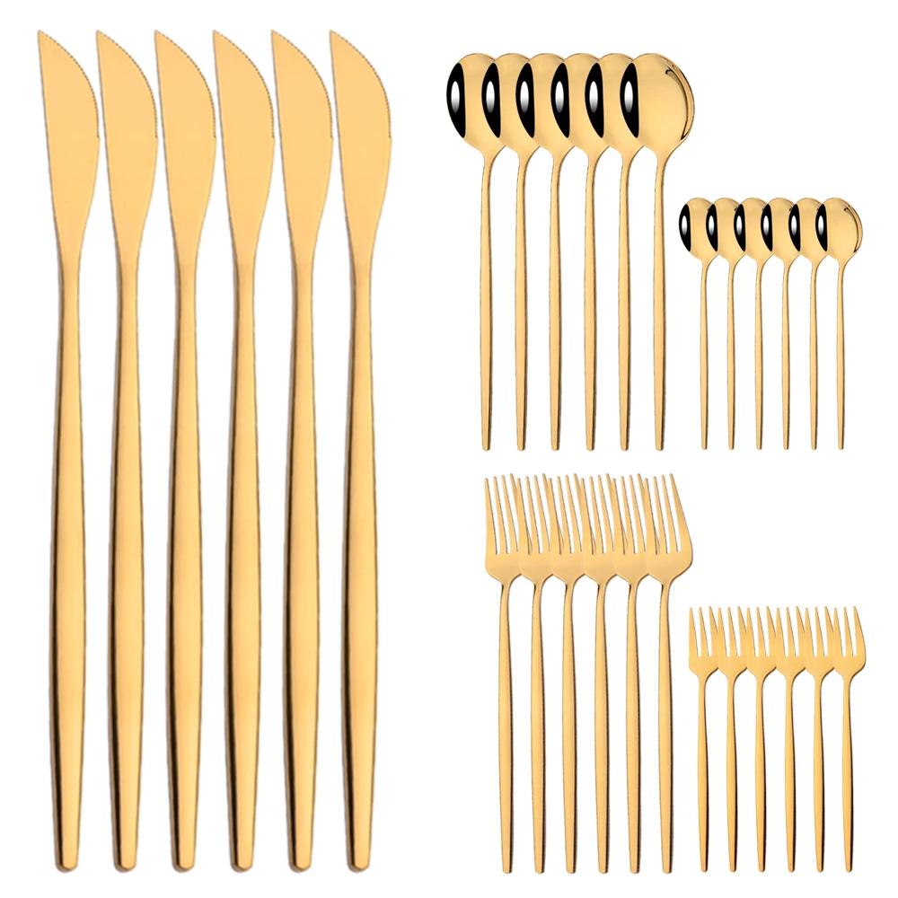 30Pcs Stainless Steel Flatware Cutlery Set Dinner Rose Dinnerware Set Knife Fruit Fork Spoon Kitchen Tableware Silverware Set