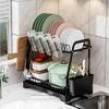 Dish Drying Rack for Kitchen Counter 2 Tiers Plate Drainer Cup Bowl Organizer
