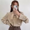 Korean Chic Autumn 2025 Layered Shirt with Ribbon and Metal Buttons