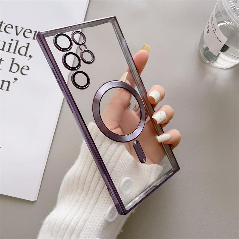 Luxury Transparent Plating For Magsafe Case For Huawei Mate 40 Samsung Galaxy S22 S23 S21 Ultra Plus Wireless Charge Silicone Clear Cover Cases