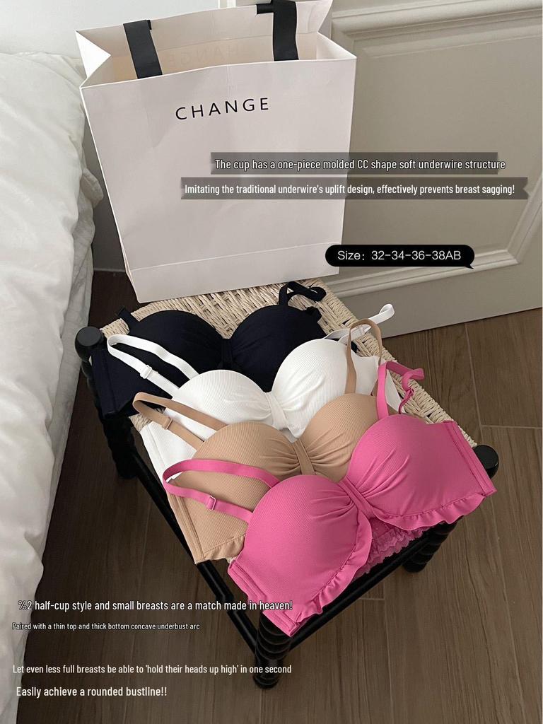 Lace Half-Cup Push-Up Bra with Side Support for Small Busts