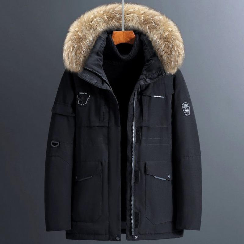 Мужская термостойкая мужская зимняя парка с толстым меховым воротником, пуховик, пальто средней длины, верхняя одежда из 90% белого утиного пуха, пальто для мужчин