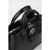 Women's Black Faux Leather Croco Patterned Strap Snap Fastener Zipper Closure Hand And Shoulder Bag