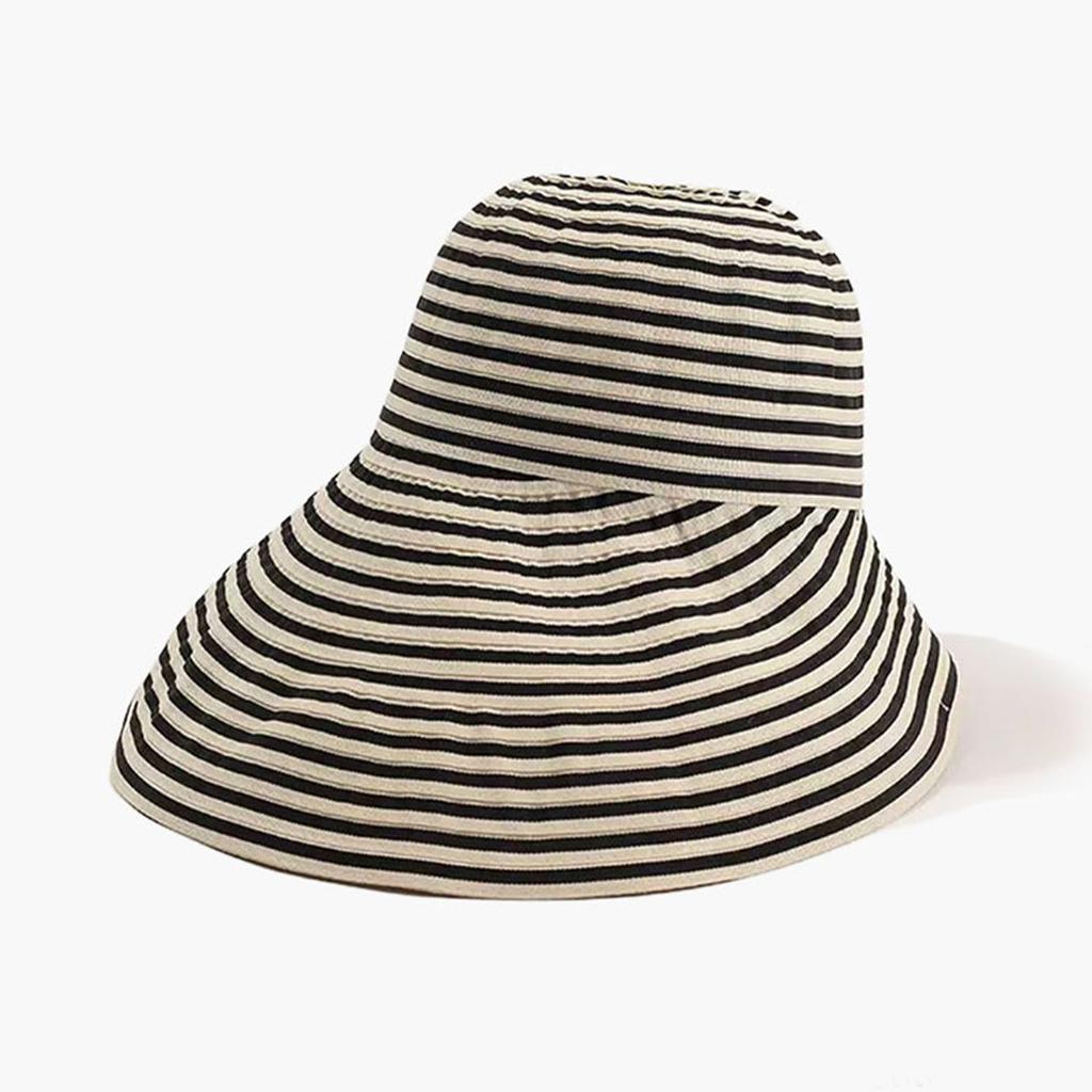 Новая шляпа шляпа от солнца защита от солнца защита от УФ-лучей женская ретро темперамент черно-белая полосатая шляпа-ведро с большими полями