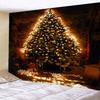 Christmas Tree Fireplace Santa Claus Print Tapestry Wall Hanging Background Cloth Decor Christmas Home Room
