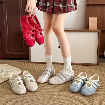 2025 лето новые плоские повседневные туфли женские балетки для тренировок корейская версия нишевые Мэри Джейн с круглым носком одинарные туфли женские