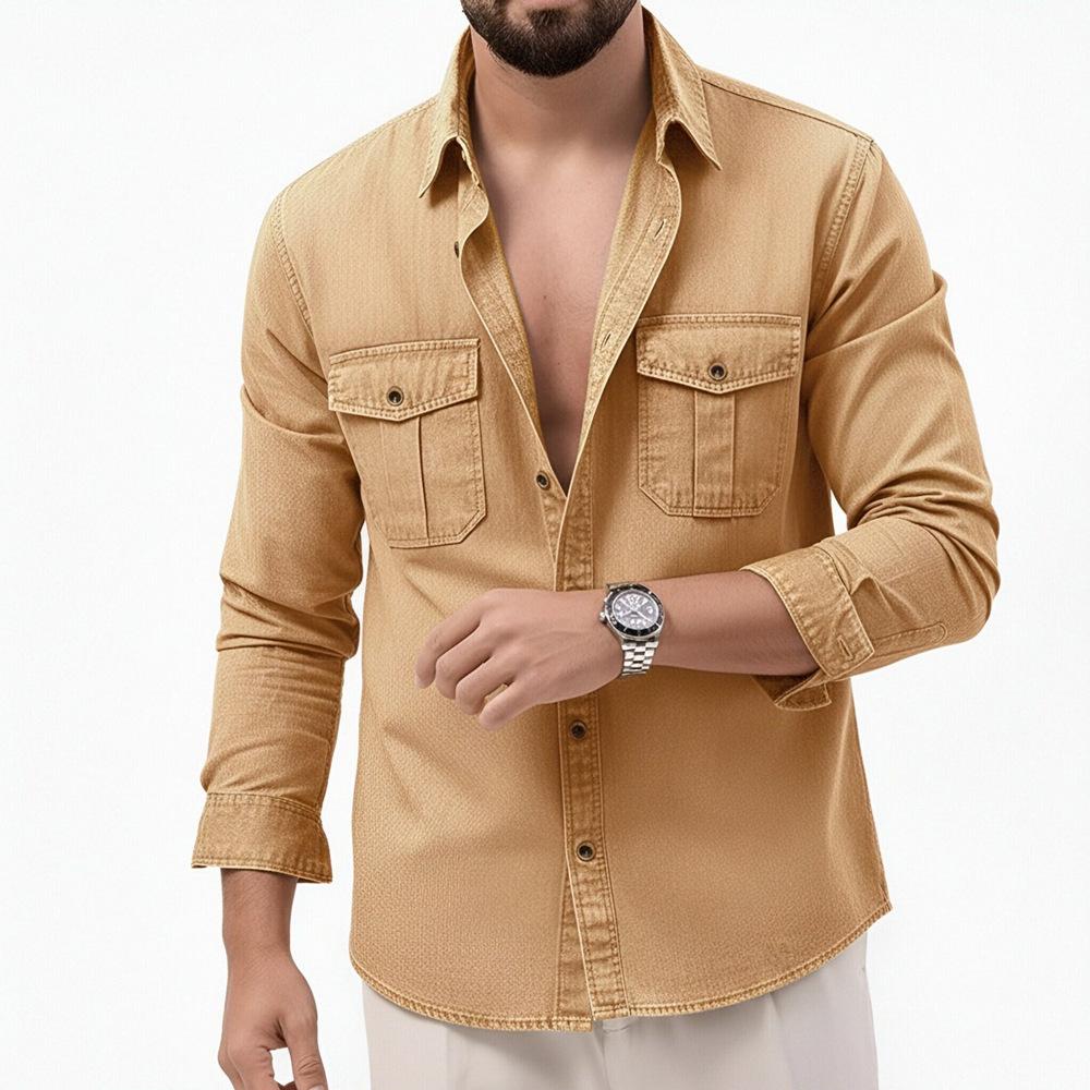 Casual Style Safari Men Shirts Outdoor Work Travel Button Down Tops Long Sleeve Hiking Camping Utility Shirt With Flap Pocket