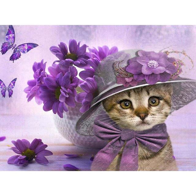 5D Алмазная вышивка Синие кошки Животное Полный круглый Алмазная картина Набор для вышивки крестом