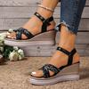 Fashion Leaf Print Cross Strap Wedge Sandals Women 2025 Summer Buckle Strap Platform Sandals Woman Comfort Thick Bottom Beach Sandalias