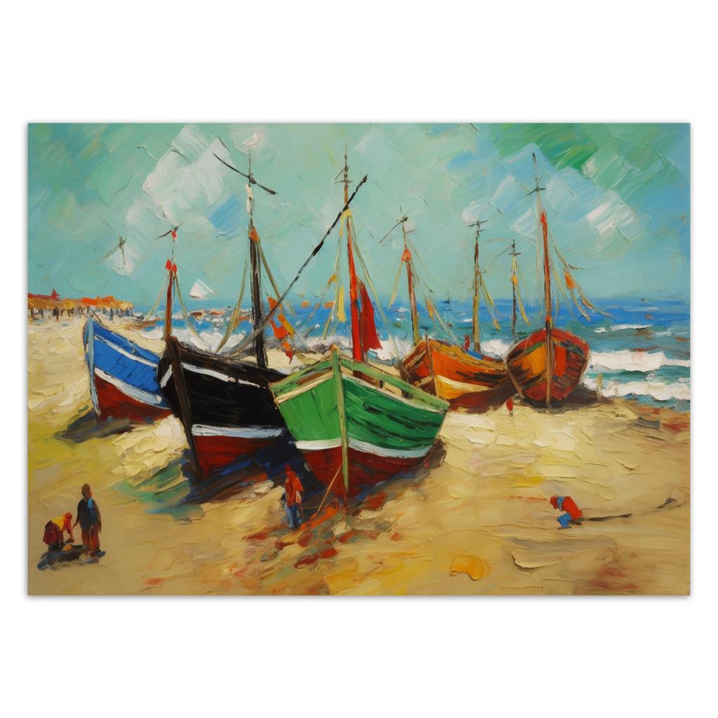 Wallpaper Fishing boats on the beach - V. van Gogh