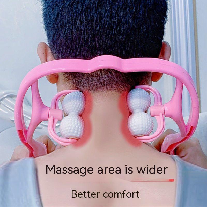 4/6 Rollers Manual Neck Massager Shoulder Cervical Spine Kneading Massage Point Pressure Therapy for Body Relaxation Pain Relief Health Massage Tool