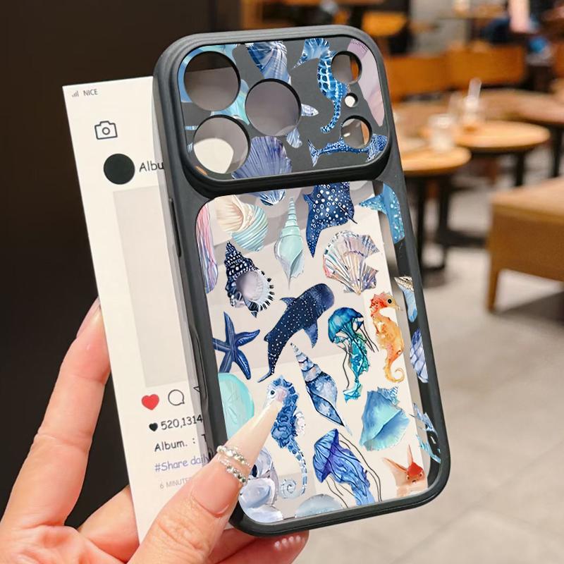 Мультяшный чехол с дельфином и китом для iPhone 17 Pro Max Для iPhone 16 15 14 13 Pro Max Роскошный Гибридный ТПУ+ПК Прозрачная задняя панель Жесткий чехол