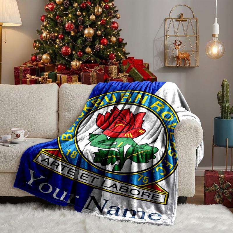 Custom Name Blackburn Rovers Fc Crest Blanket Bedding Blanket for Women Men, Soft Throw Blankets for Couch,Bed, picnic, Christmas gifts