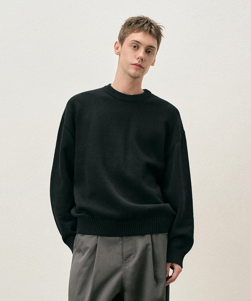 COSTUME O’CLOCK [Renewal Ver.] Soft Cotton Crew Neck Knit Charcoal Cooskt008Charcoal