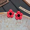 New Trendy Red Flower Women's Stud Earrings Lovely Cute Korean Fashion Black Middle Girls Sweet Ear Jewelry Aretes De Mujer
