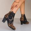 2024 High Heels Women's Shoes Sandals Women's Boots Leopard Print Ankle Boots Women's Lace Floral Back Zipper Round Toe