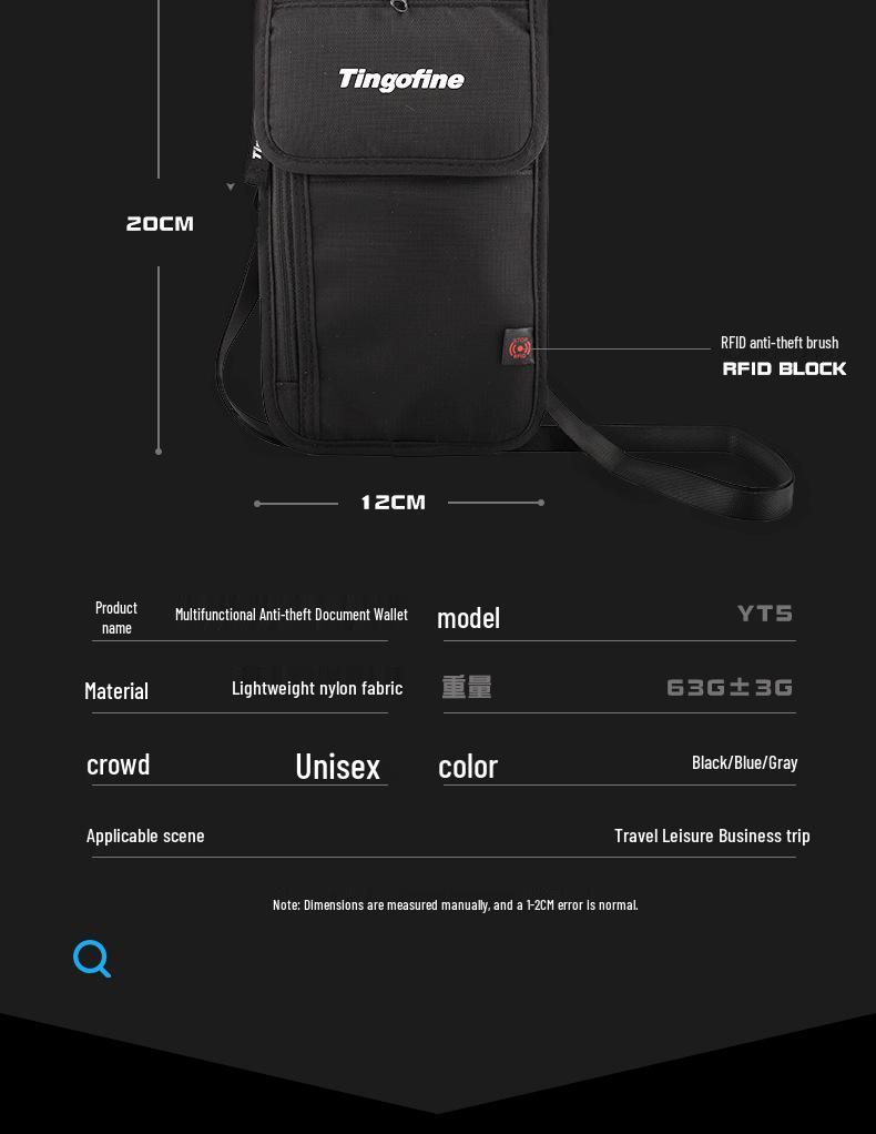 Tianxiu RFID Нагрудный держатель для паспорта и дорожный кошелек с защитой от кражи