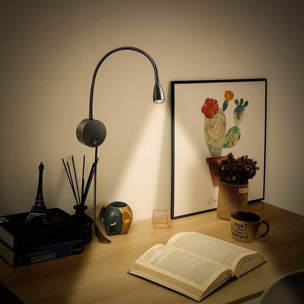 Eye Protection Wall Lamp 360 Degree Rotation LED Gooseneck Tube Spotlight Sconces Study Reading Wall Mounted Switch Lamp
