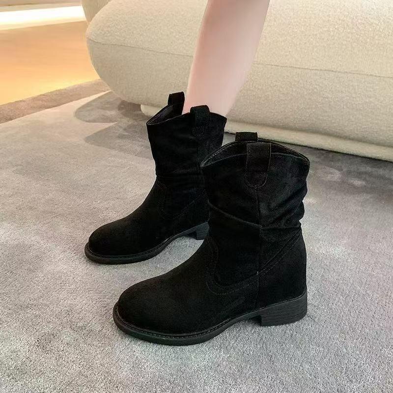 New Maillard Fashion Boots Autumn Vintage Suede Martin Boots Small Skinny Pleated Pile Boots