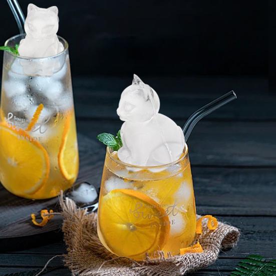 Силиконовый лоток для кубиков льда для кошек, 4 полости, пищевой легкосъемный холодильник, летний коктейль, виски, 3D форма для приготовления льда для котенка, кухонные принадлежности