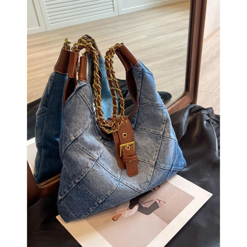 Niche Casual Patchwork Washed Denim Bag Женская Большая Вместимость Винтажная Мода Сумки Подмышки Сумки Commuter Single Shoulder Tote Pack