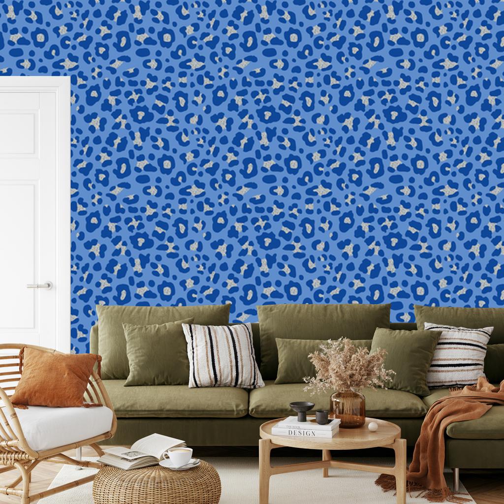 Blue animal skin wallpaper, blue background, 50x1000