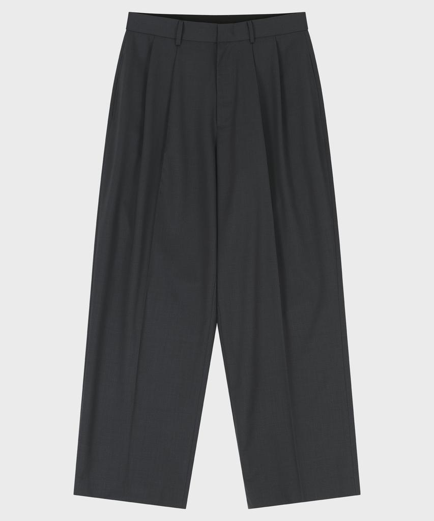 NOIRER Two-Tuck Button Wide Slacks (Gray)