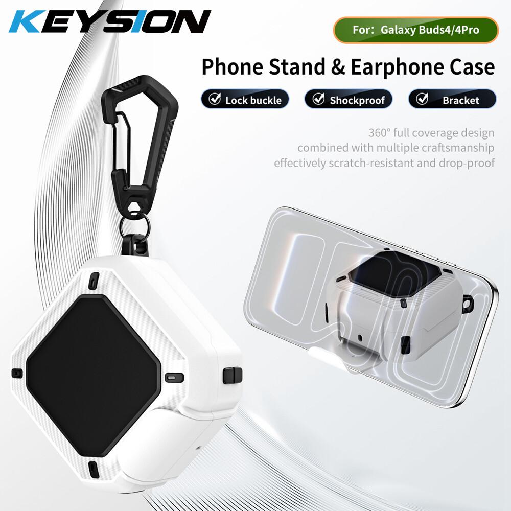 KEYSION Чехол для Bluetooth-наушников для Samsung Buds 4 Pro Силикон+ПК С подставкой для телефона Крючок Ударопрочный чехол для Galaxy Buds4 4 Pro