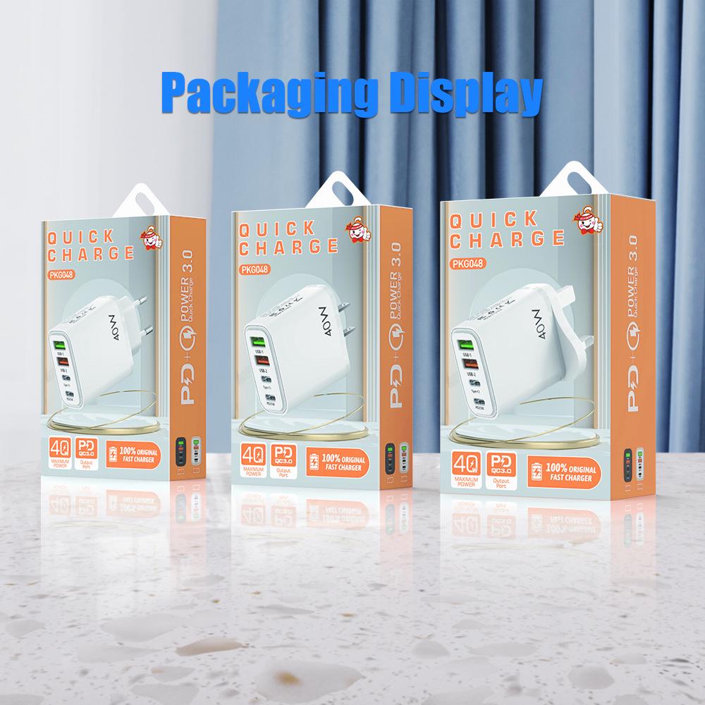 Мобильное зарядное устройство PD40W: Быстрая зарядка QC3.0, многопортовый 2U+2C, стандарты ЕС/Великобритании