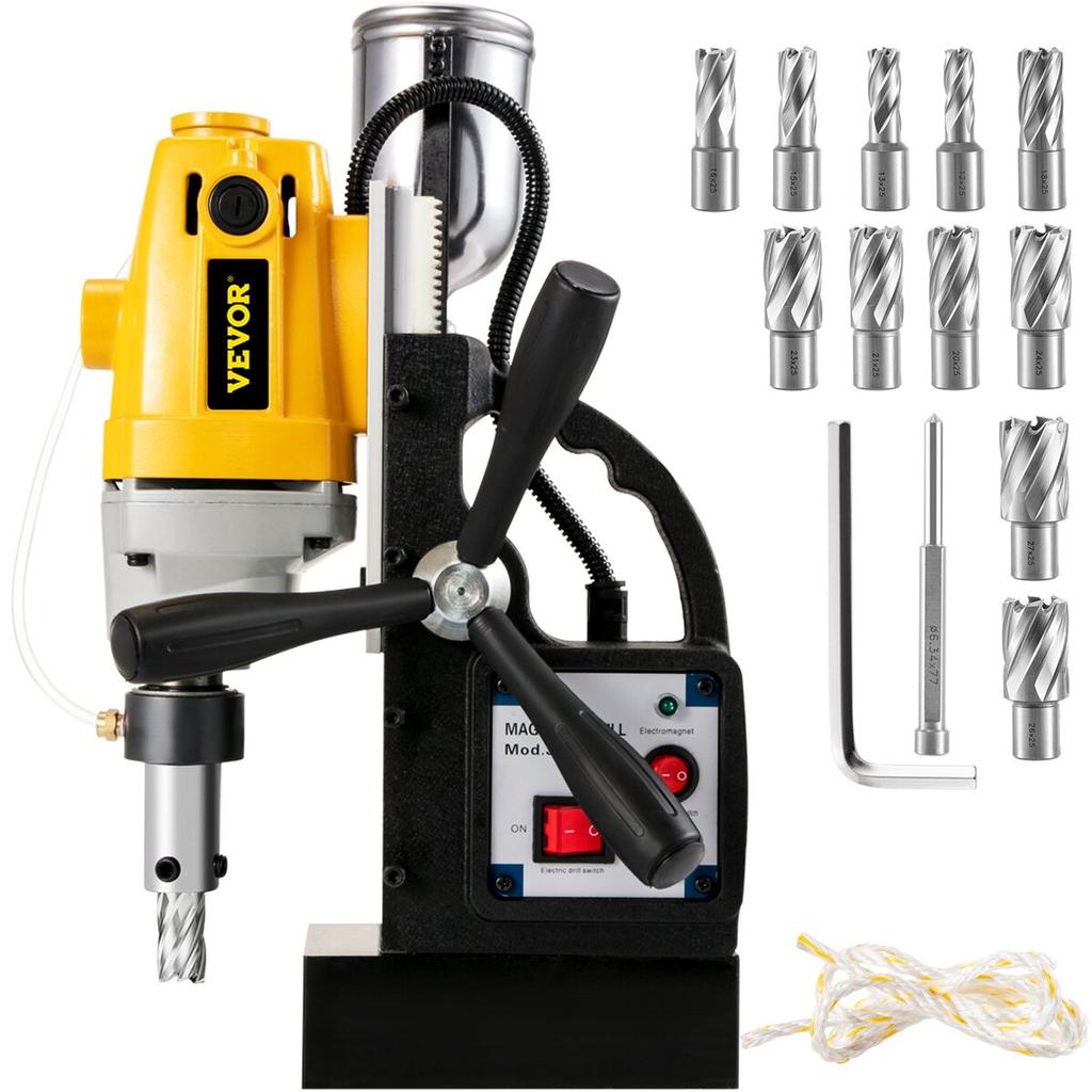 MD40 1-1/2 in. Electric Magnetic Drill Press Drilling Machine with 11PC HSS Cutter Set Precise Annular Cutter Kit Compact Switchable Evolution 1100W