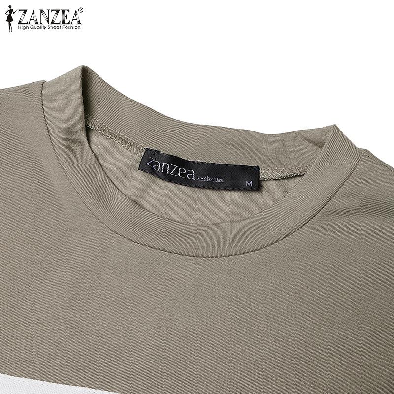 ZANZEA Женское повседневное длинное платье с круглым вырезом и длинным рукавом в стиле пэчворк