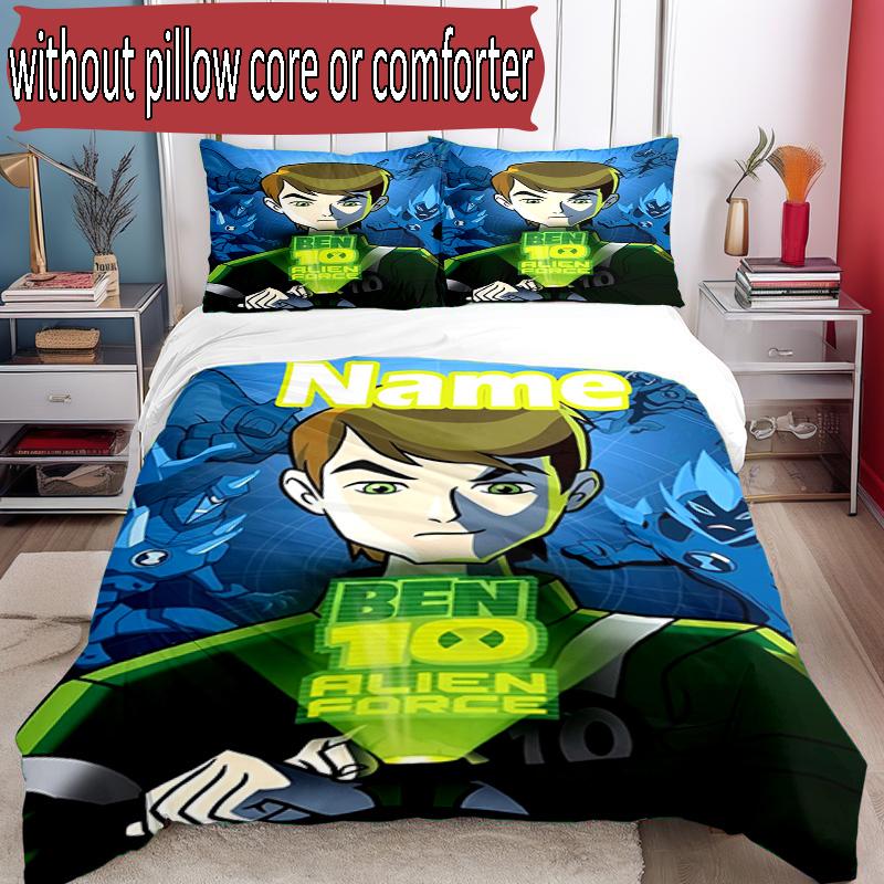 3pcs Duvet Cover Set (1*Duvet Cover + 2*Pillowcase, Without Core), Custom Name Ben 10 Cartoon Pattern Bedding Set, Home Bedroom Decor Gift