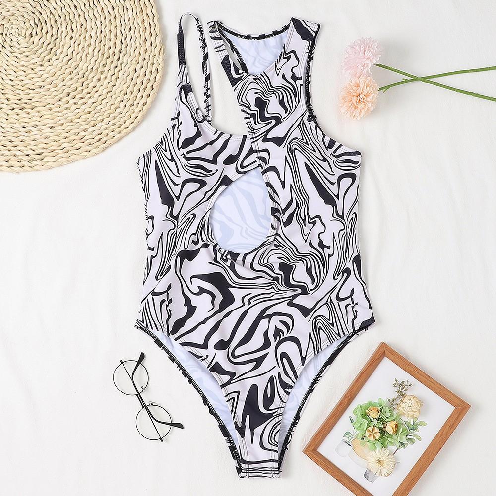 Solid Hollow Out One Shoulder Swimwear Women Summer Bathing Suits One Piece Swimsuit Sexy Bikini Beachwear