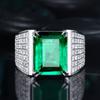 Real S925 Sterling Silver Inlaid Diamond Grandmother Emerald Ring Men's Luxury Delicate Wedding Ring Jewelry Ring Gift