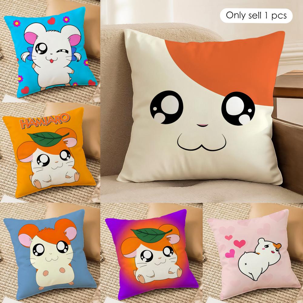 HHamtaro Cute Hamster Cushion Cover Silky Short Plush Invisible Zipper Dustproof Sofa Pillow Case for Home Decor