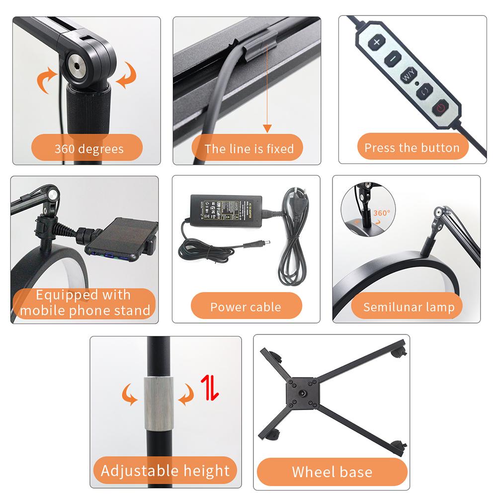 HD-M50X 36Вт Напольный светодиодный светильник для видеосъемки в форме полумесяца, заполняющий светильник 3000K-6000K с регулируемой яркостью и телескопической функцией