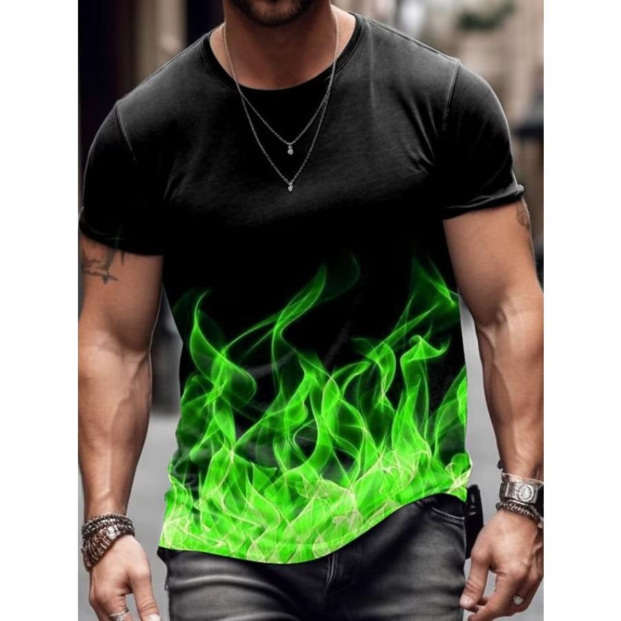 Летняя мужская свободная футболка с короткими рукавами и принтом в виде 3D-принта, с градиентным цветом, с круглым вырезом, с надписью «Огонь»