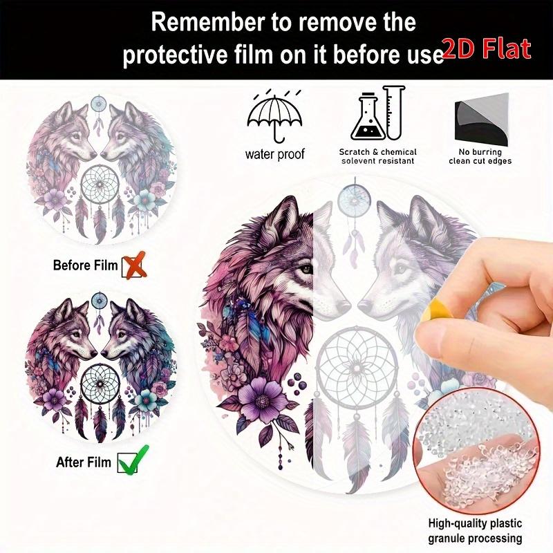 Wolf & Dream Catcher Ornament. 8x8 Inch Round Acrylic with Feathers & Flowers. A Perfect Gift.