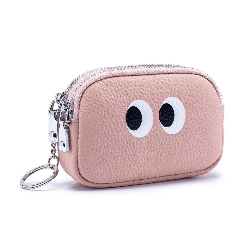 Cartoon Cute Double Pull Coin Wallet Genuine Leather Mini Coin Bag Niche Design First Layer Cowhide Storage Bag