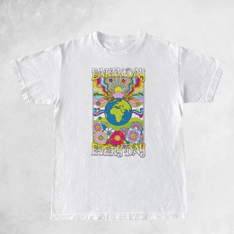 Earth Day Oversized Retro Slogan Tshirt Unisex Hippie Vintage Psychedelic T Shirt Nature Lover Cute Aesthetic Graphic Tees Tops