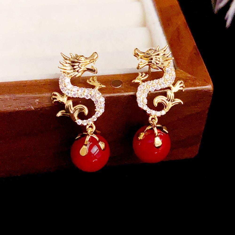 Висячие серьги с драконом зодиака, новогодние серьги китайского зодиака, висячие серьги с драконом из бисера, женские серьги