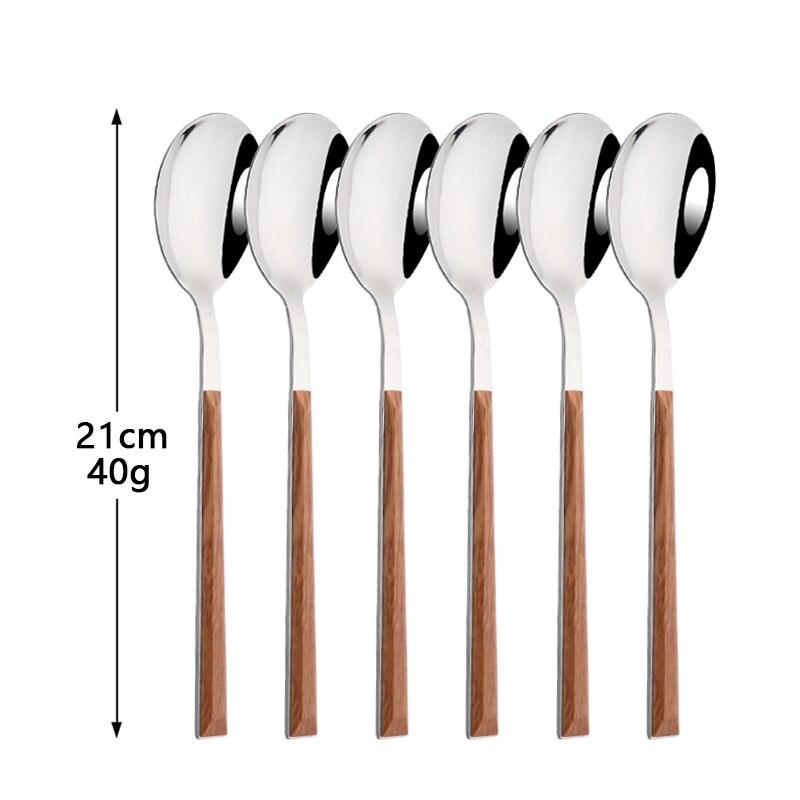 6pcs/30pcs Stainless Steel Dinnerware Cutlery Set Flatware Set with Imitation Wooden Handle Tableware Knife Fork Tea Spoon Eating Utensils