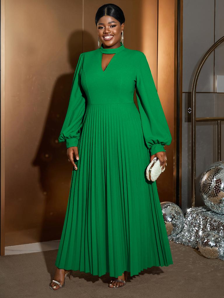 AOMEI Плиссированные вечерние платья с длинными рукавами для женщин с круглым вырезом и вырезом на груди Элегантные халаты трапециевидной формы Стильные вечерние платья для торжественных мероприятий