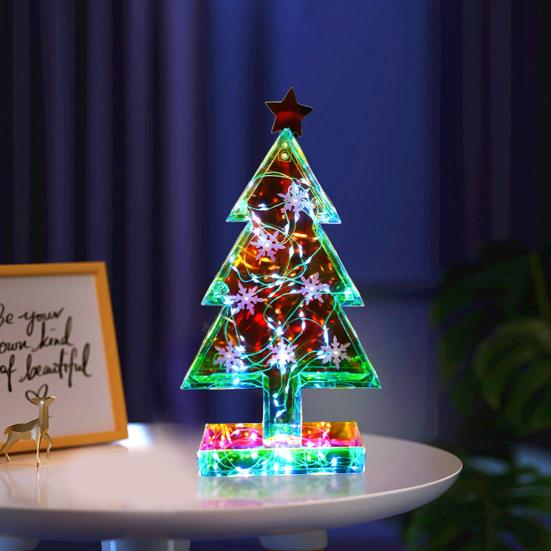 Украшение на рождественскую елку Призма Праздничная елка Освещенная декоративная фигурка Красочные светодиодные огни Праздничная атмосфера Ночной светильник Рождественский подарок для семьи и друзей